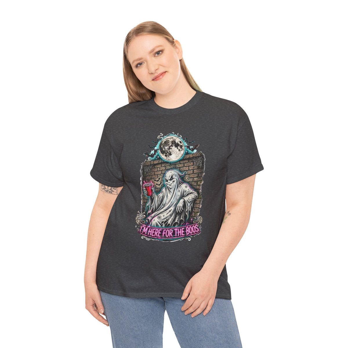 Funny Ghost Graphic Tee — "I'm Here for the Boos" Halloween T-Shirt
