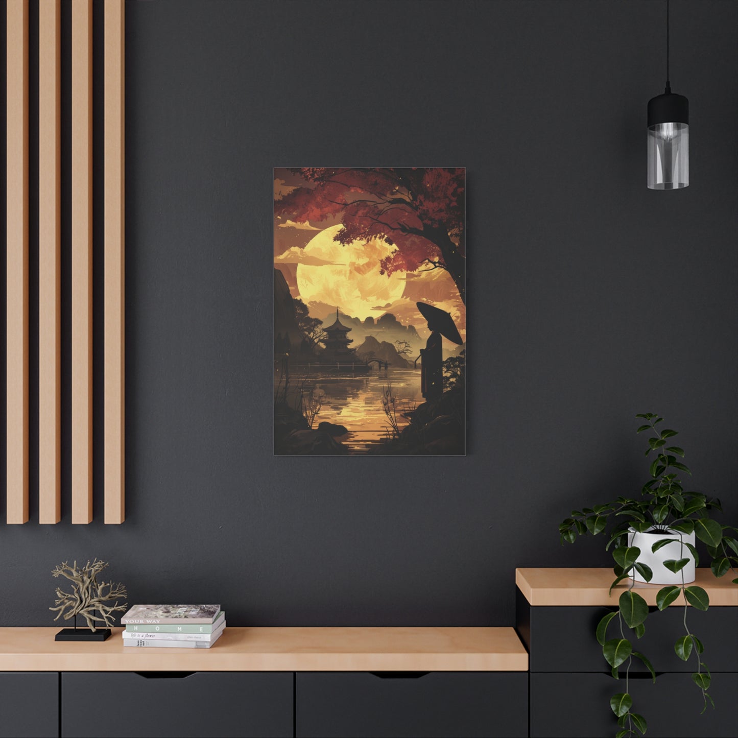Canvas Print, Full Moon Medieval Japan Portrait, Home Decor