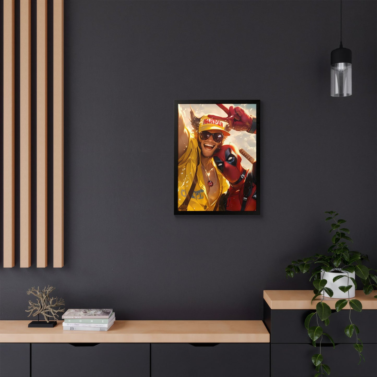 Framed Poster, Marvel Comics Art Style, Wolverine & Deadpool, Fun Wall Décor