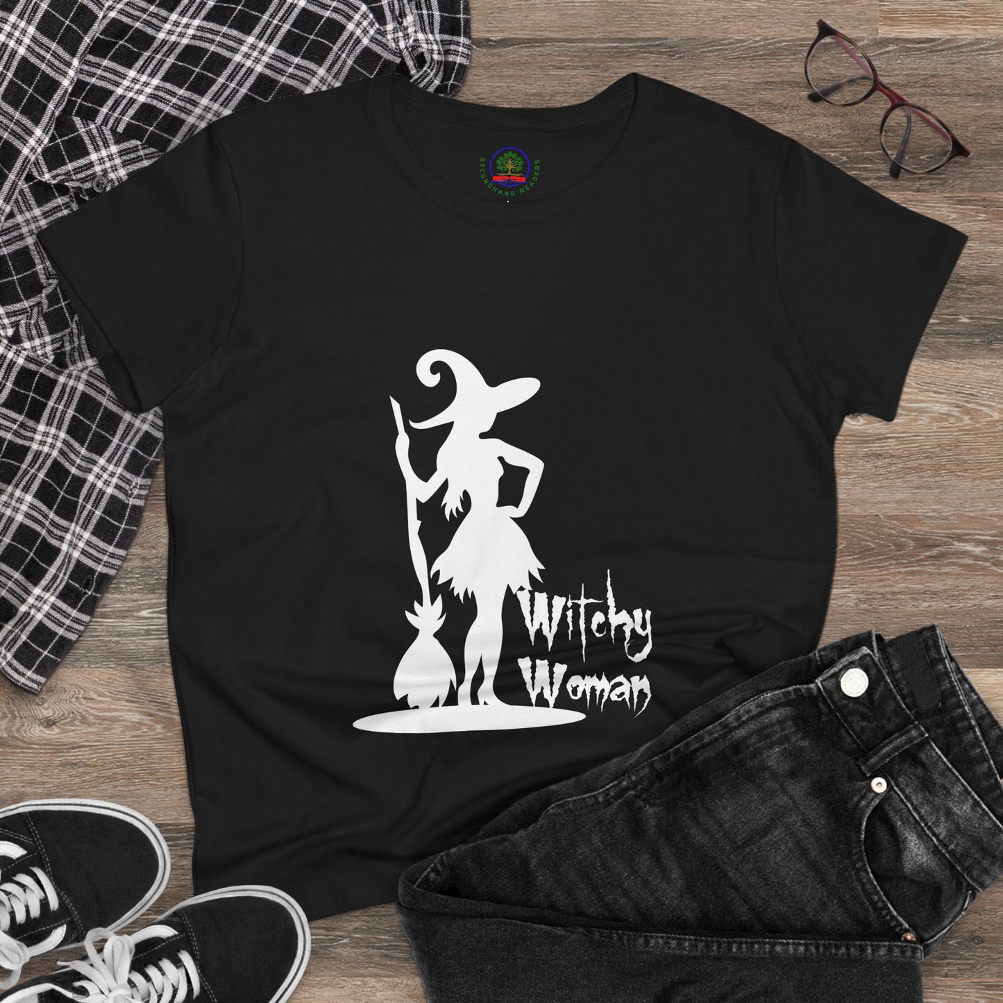 Witchy Woman Tee, Halloween Shirt, Women's Midweight Cotton Tee, Spooky Gift