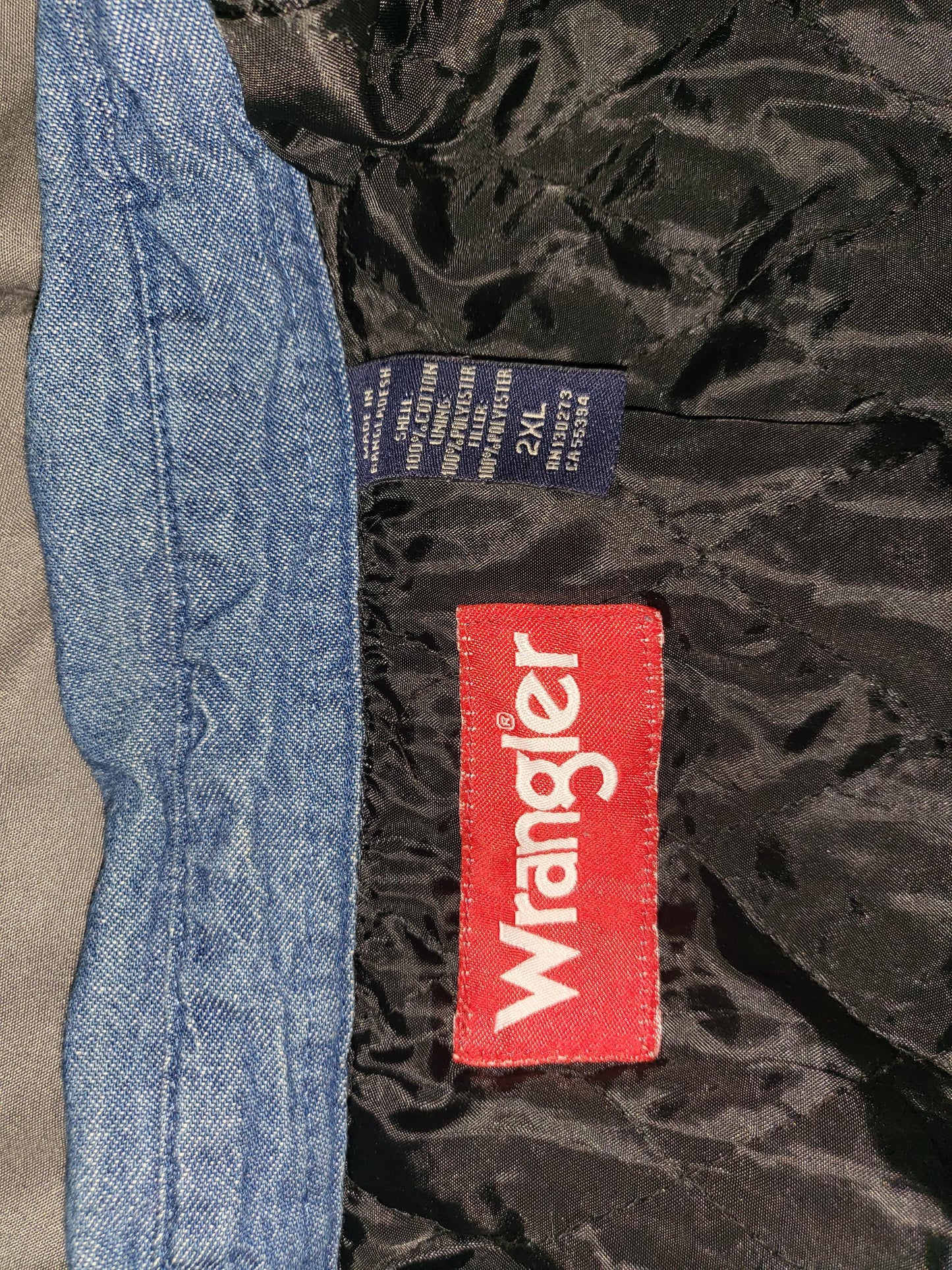 Wrangler Blue denim button-up jacket with black quilted lining