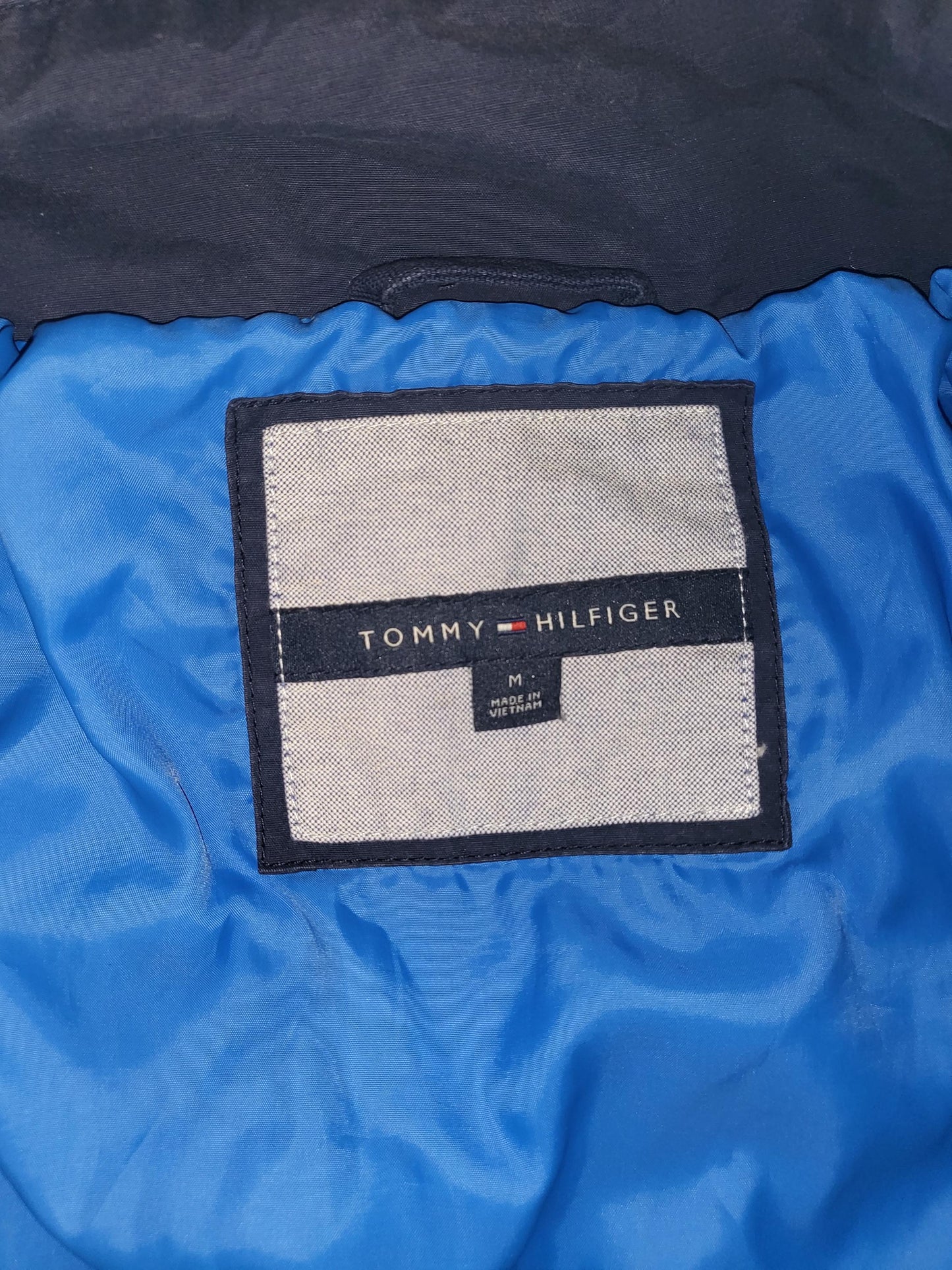 Navy Tommy Hilfiger bomber jacket with hood and 4 front pockets