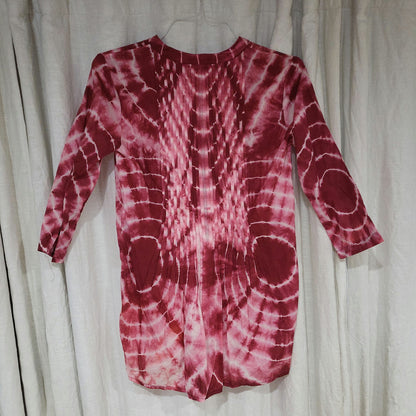 Chico’s small Tie-Dye Pintuck Peasant Tunic Blouse Cherry Red size 0 NEW