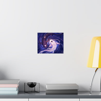 Yin Yang Koi Fish Matte Horizontal Poster | Avatar-Inspired Tui and La, Moon and Ocean Spirit