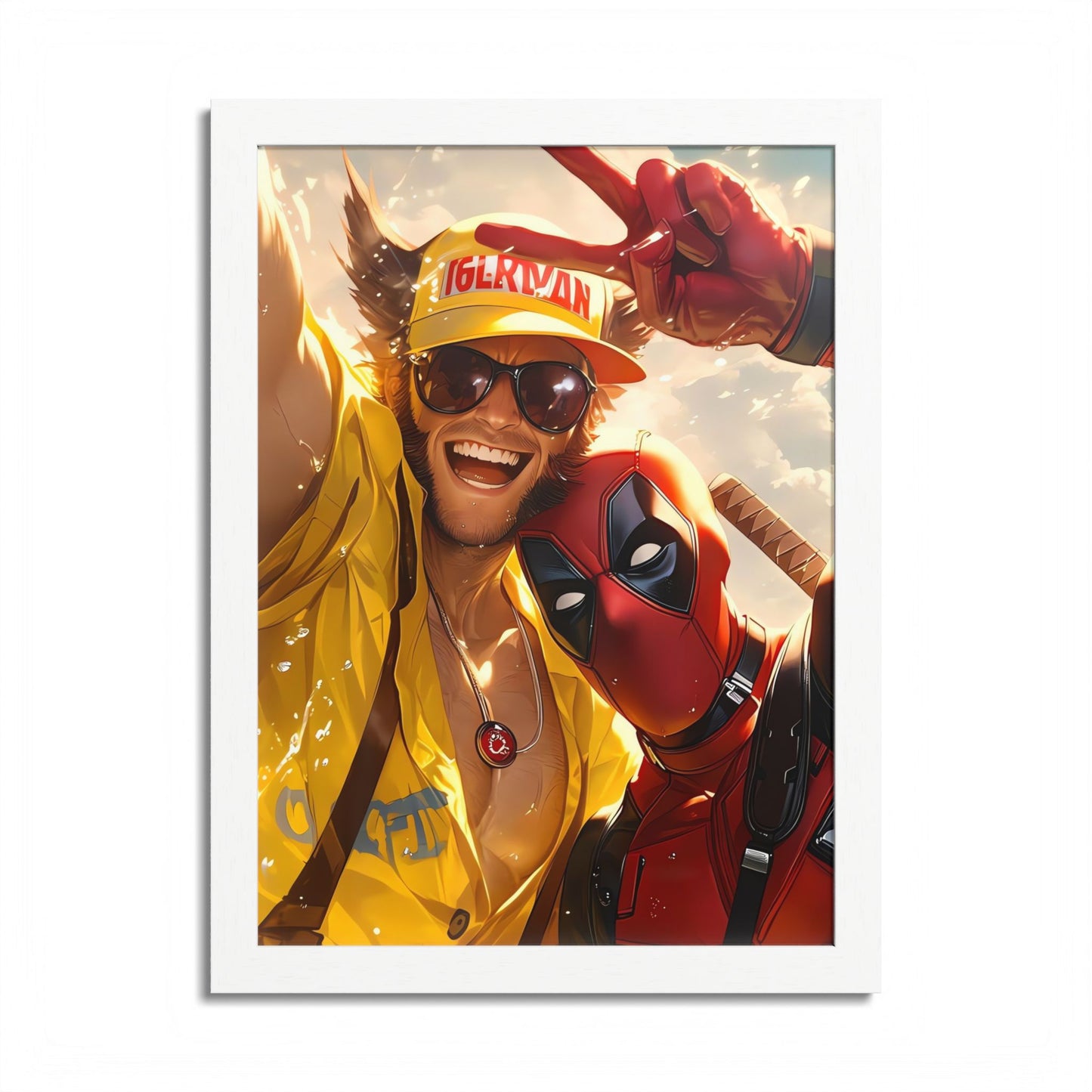 Framed Poster, Marvel Comics Art Style, Wolverine & Deadpool, Fun Wall Décor