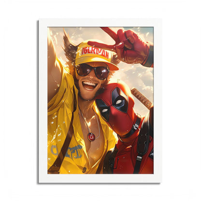 Framed Poster, Marvel Comics Art Style, Wolverine & Deadpool, Fun Wall Décor