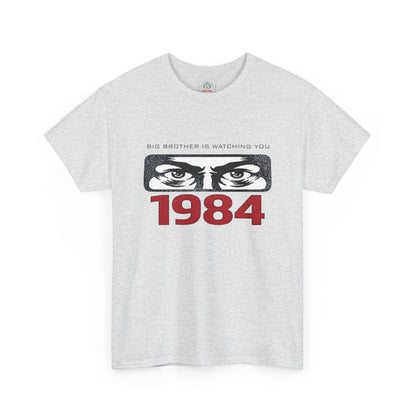 Black Big Brother Is Watching You 1984 T-Shirt featuring George Orwell dystopian design, political protest slogan, Printify brand.