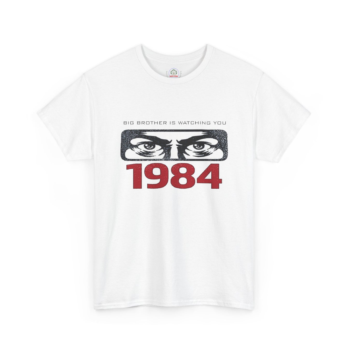 Gray Big Brother Is Watching You 1984 T-Shirt by Printify featuring Orwellian dystopian design and political protest imagery.