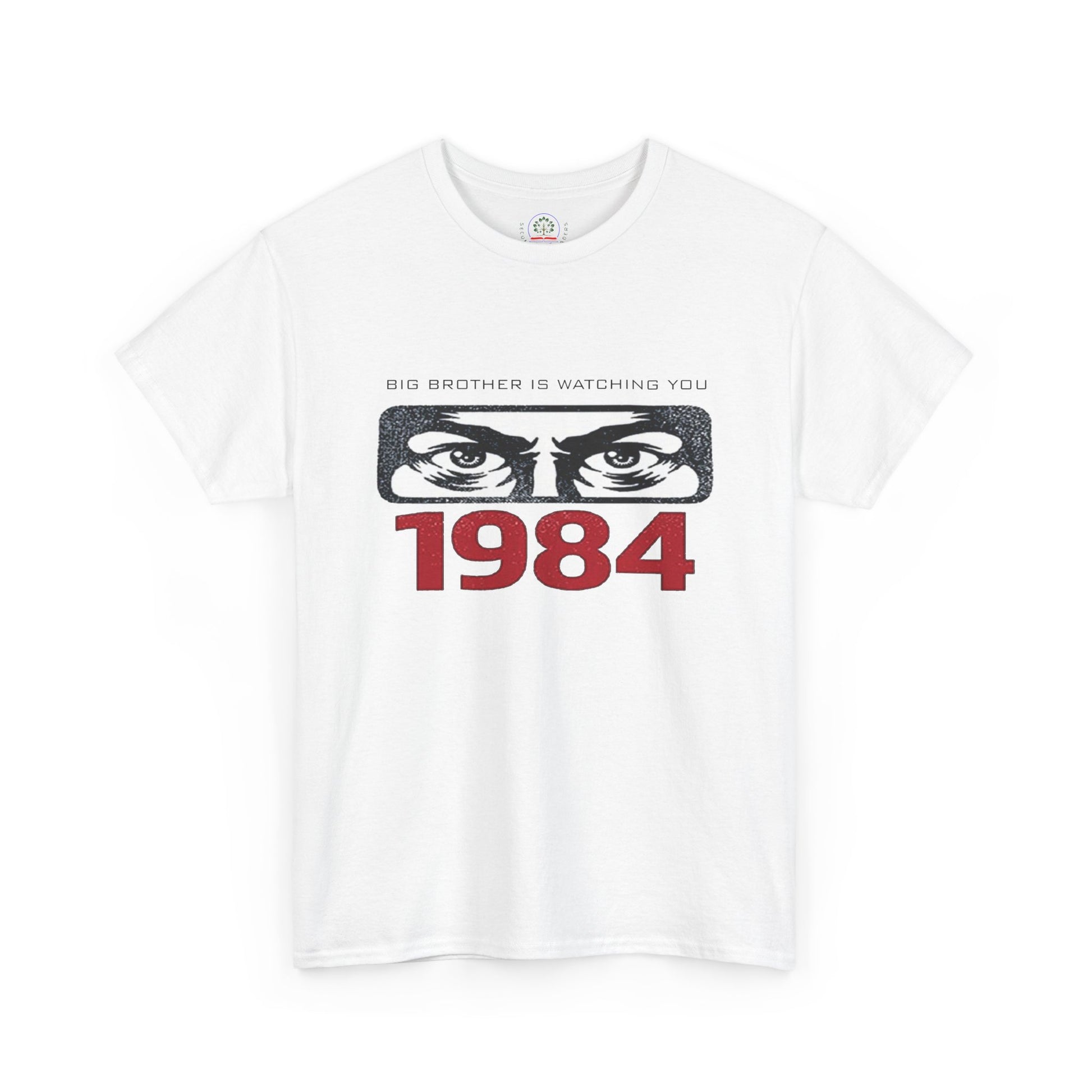 Gray Big Brother Is Watching You 1984 T-Shirt by Printify featuring Orwellian dystopian design and political protest imagery.
