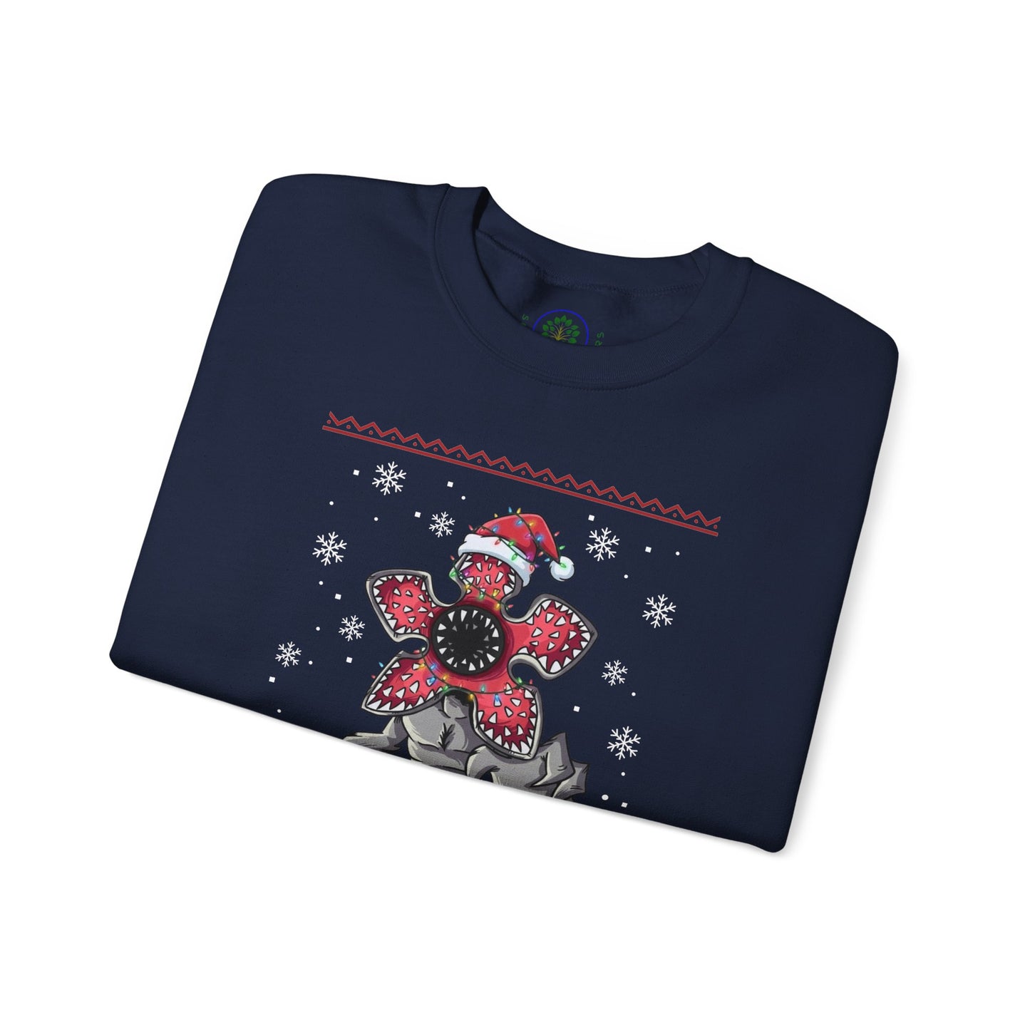Stranger Christmas Crewneck Sweatshirt — Retro Holiday Stranger Things Demogorgon Design, Ugly Sweater