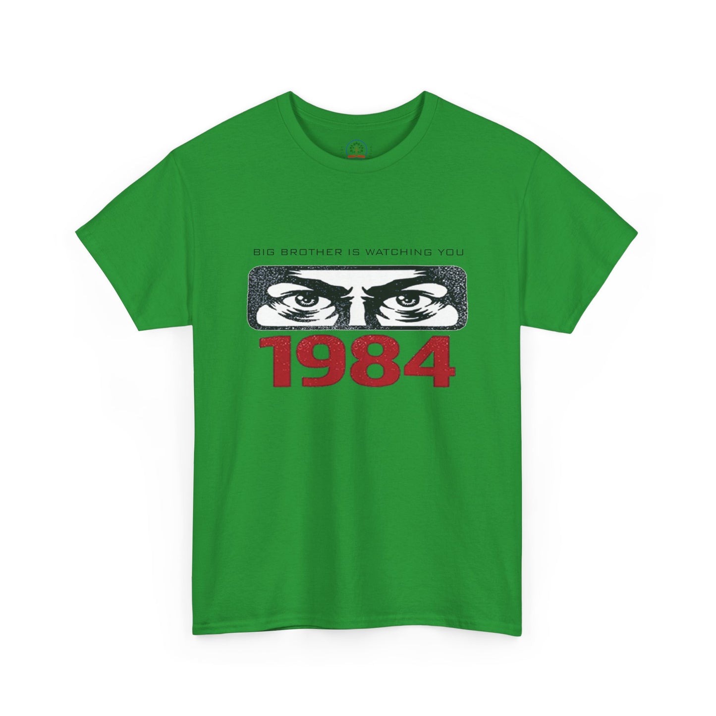Black "Big Brother Is Watching You" 1984 T-Shirt by Printify featuring Orwellian dystopian design, suitable for political protest.
