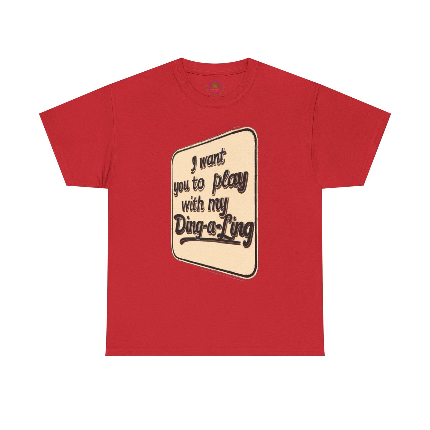 Retro graphic T-shirt by Printify featuring humorous Chuck Berry-inspired "I Want You to Play with My Ding-a-Ling" design.