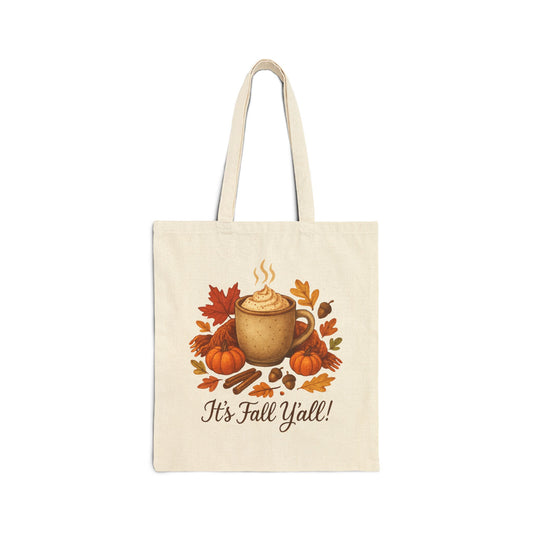 Fall Vibes Cotton Canvas Tote Bag, Autumn Southern Accent, It's Fall Y'all, Cozy