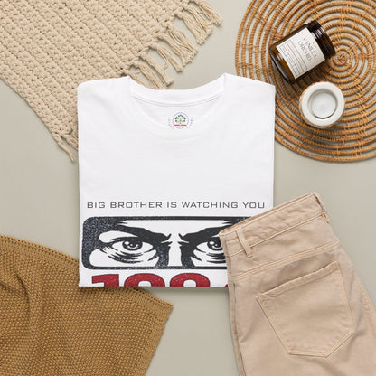 Black Big Brother Is Watching You T-Shirt featuring George Orwell's 1984 dystopian design, political protest graphic.