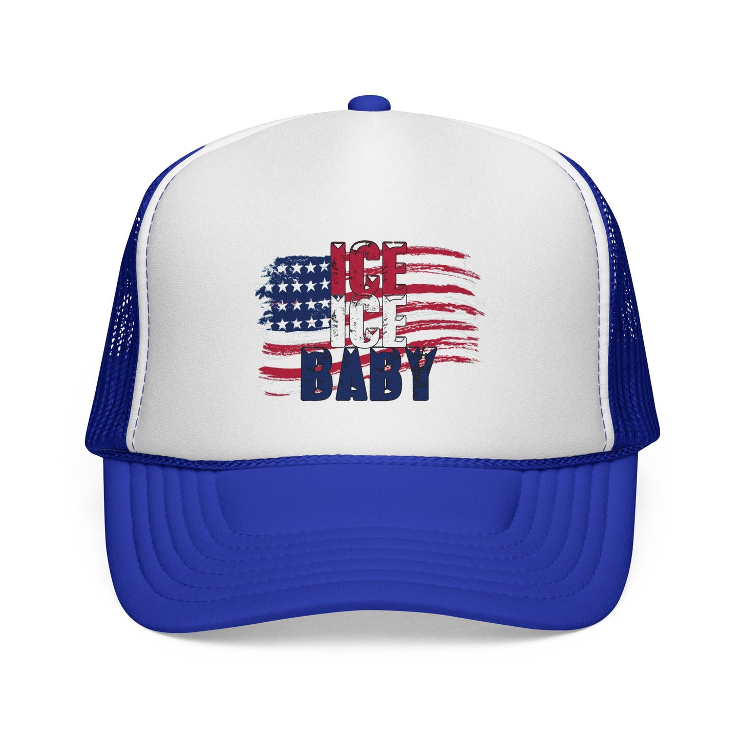 Patriotic Hat, Unisex Trucker Cap, Ice Ice Baby American Flag, America First, Red White and Blue, USA - Secondhand Readers