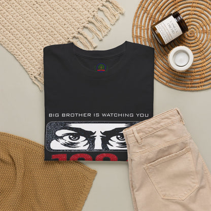 Gray Big Brother Is Watching You 1984 T-Shirt by Printify featuring George Orwell dystopian political protest graphic.