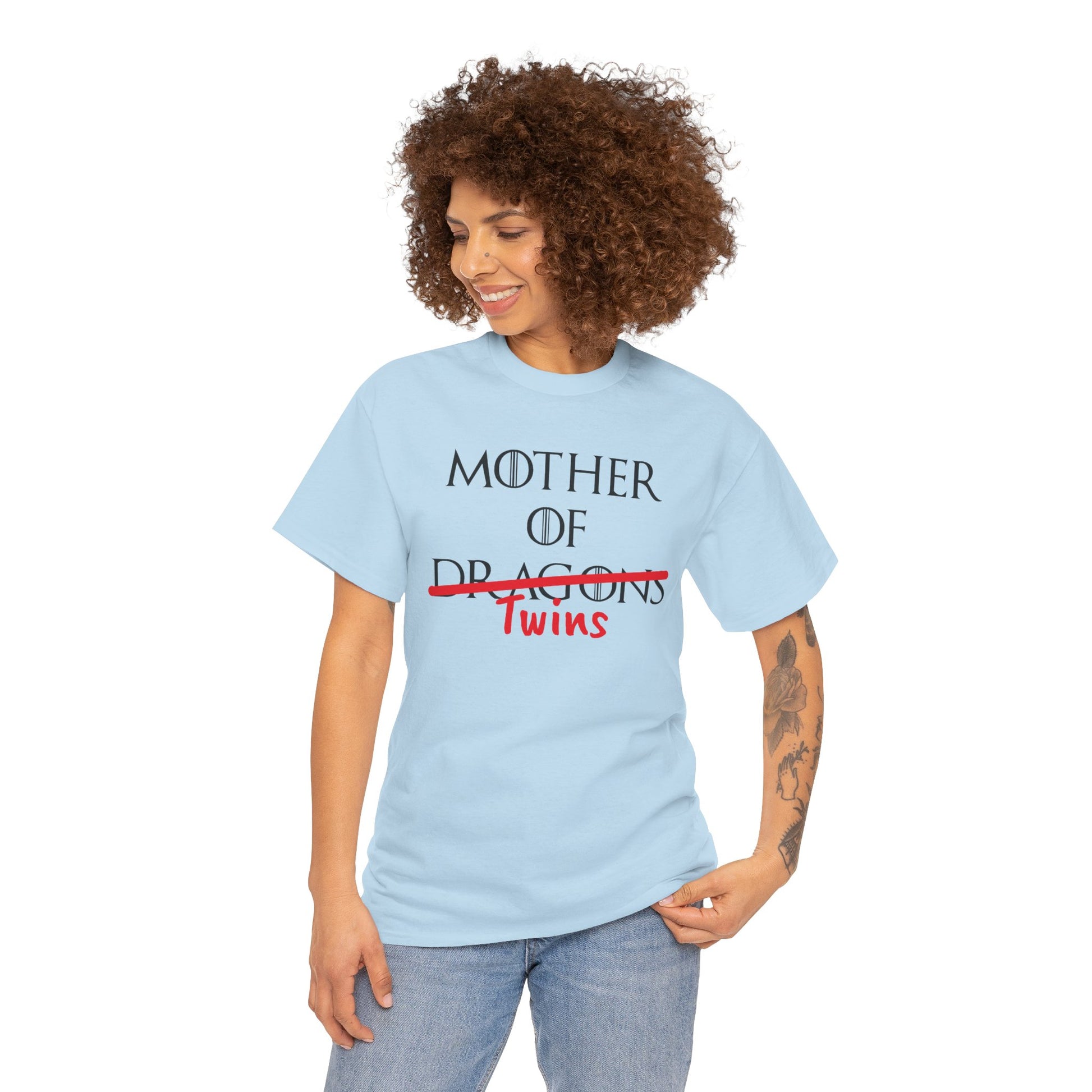 Mother of Dragons T-Shirt by Printify featuring fire and ice design, inspired by Song of Fire & Ice, customizable for Mother's Day.