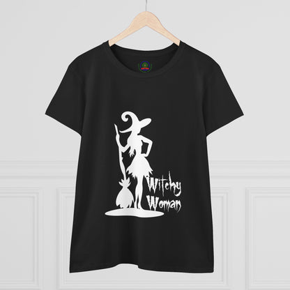 Witchy Woman Tee, Halloween Shirt, Women's Midweight Cotton Tee, Spooky Gift