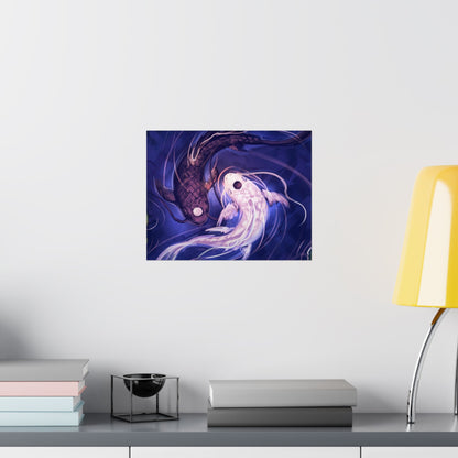 Yin Yang Koi Fish Matte Horizontal Poster | Avatar-Inspired Tui and La, Moon and Ocean Spirit