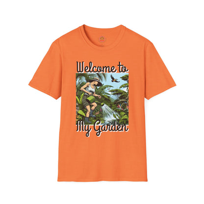 Welcome to My Garden Unisex T-Shirt - Funny Woman Watering Jungle Tee, Plant