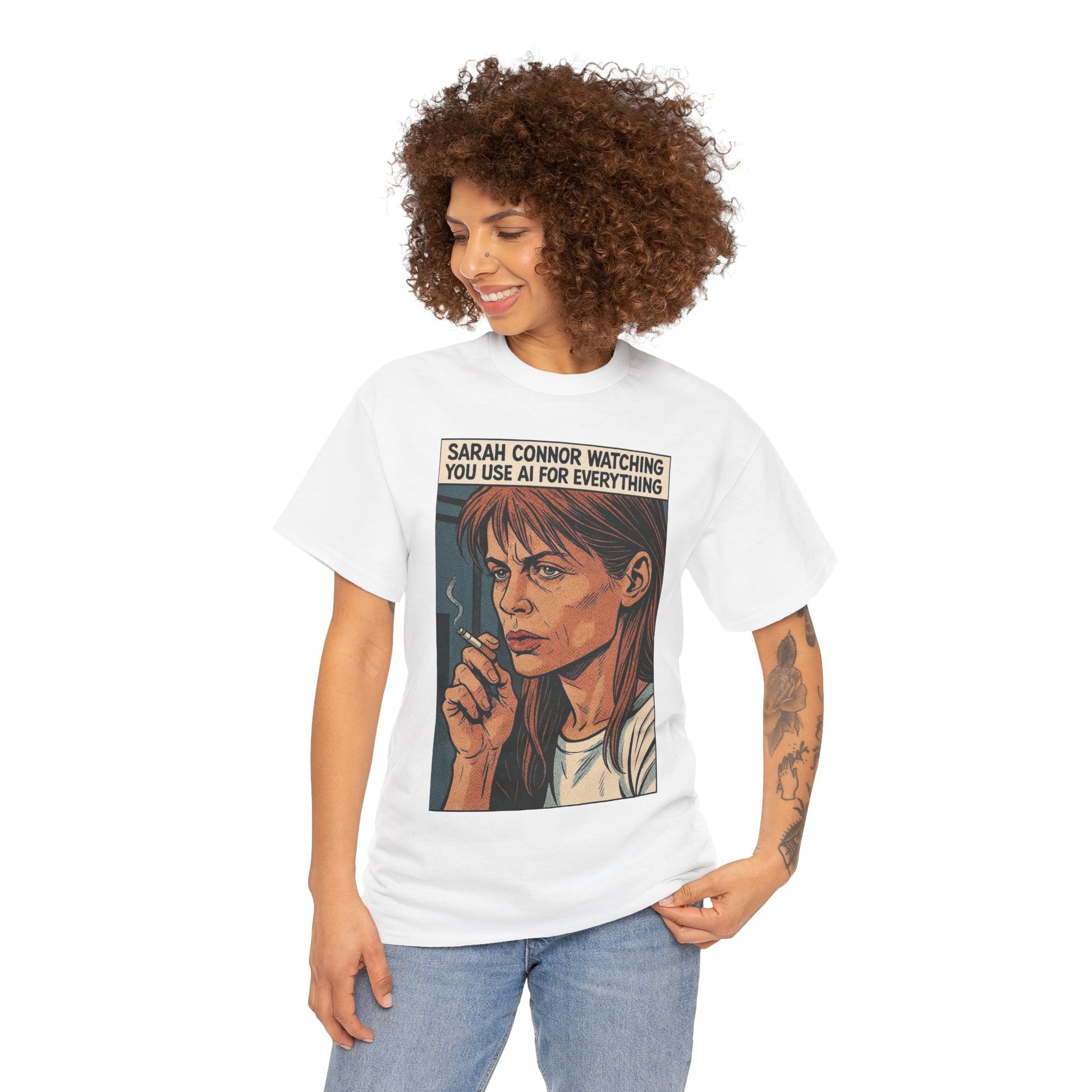 Sarcastic T-Shirt, Sarah Connor Watching You Use AI for Everything, Funny, Retro - Secondhand Readers