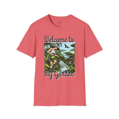 Welcome to My Garden Unisex T-Shirt - Funny Woman Watering Jungle Tee, Plant