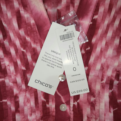 Chico’s small Tie-Dye Pintuck Peasant Tunic Blouse Cherry Red size 0 NEW