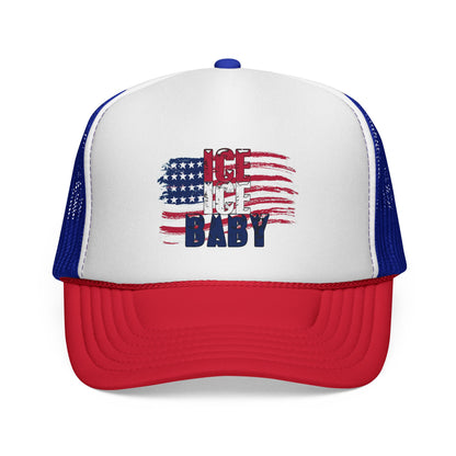 Patriotic Hat, Unisex Trucker Cap, Ice Ice Baby American Flag, America First, Red White and Blue, USA - Secondhand Readers