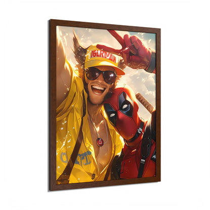 Framed Poster, Marvel Comics Art Style, Wolverine & Deadpool, Fun Wall Décor