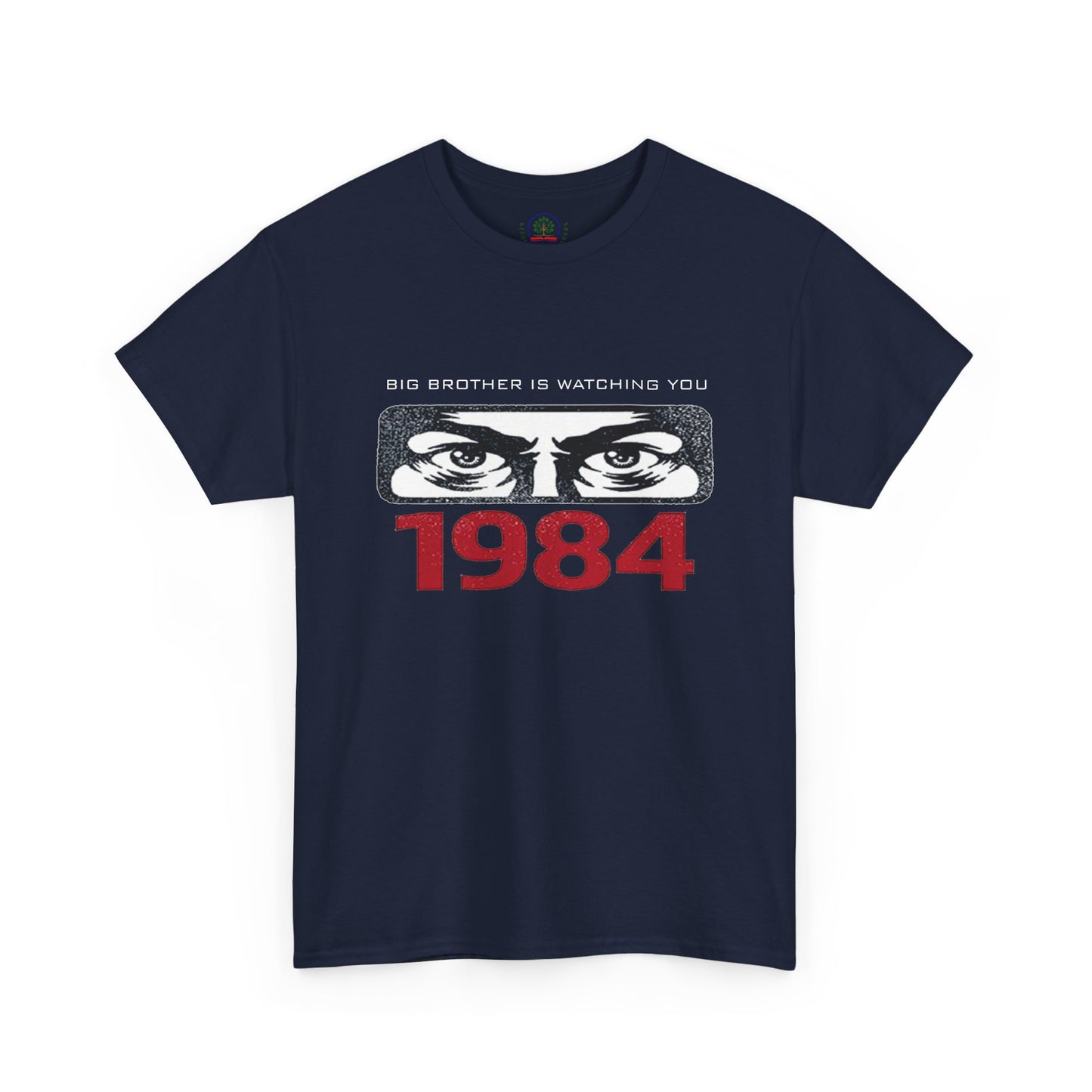 Gray Big Brother Is Watching You 1984 T-Shirt by Printify featuring George Orwell dystopian design and political protest theme.
