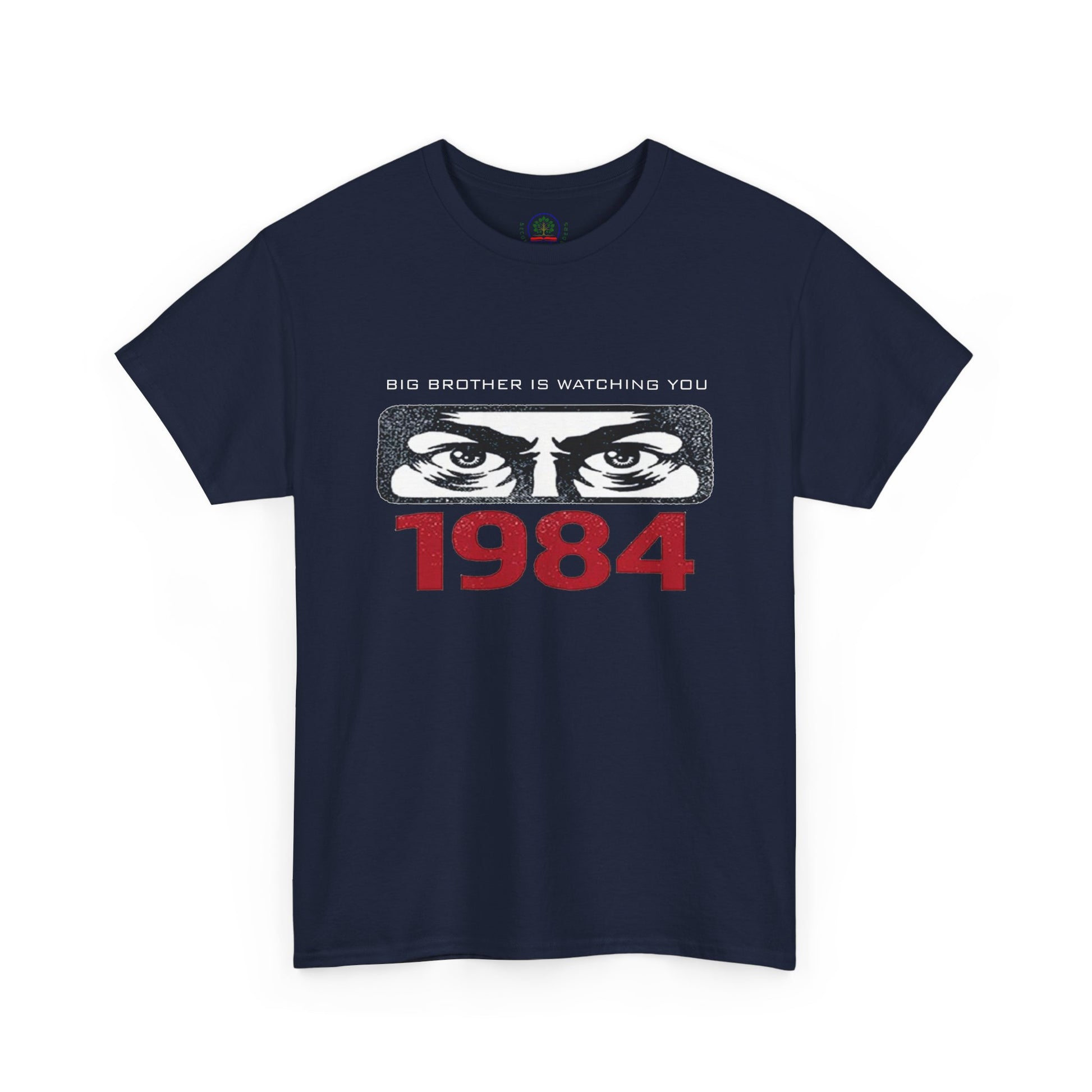 Gray Big Brother Is Watching You 1984 T-Shirt by Printify featuring George Orwell dystopian design and political protest theme.