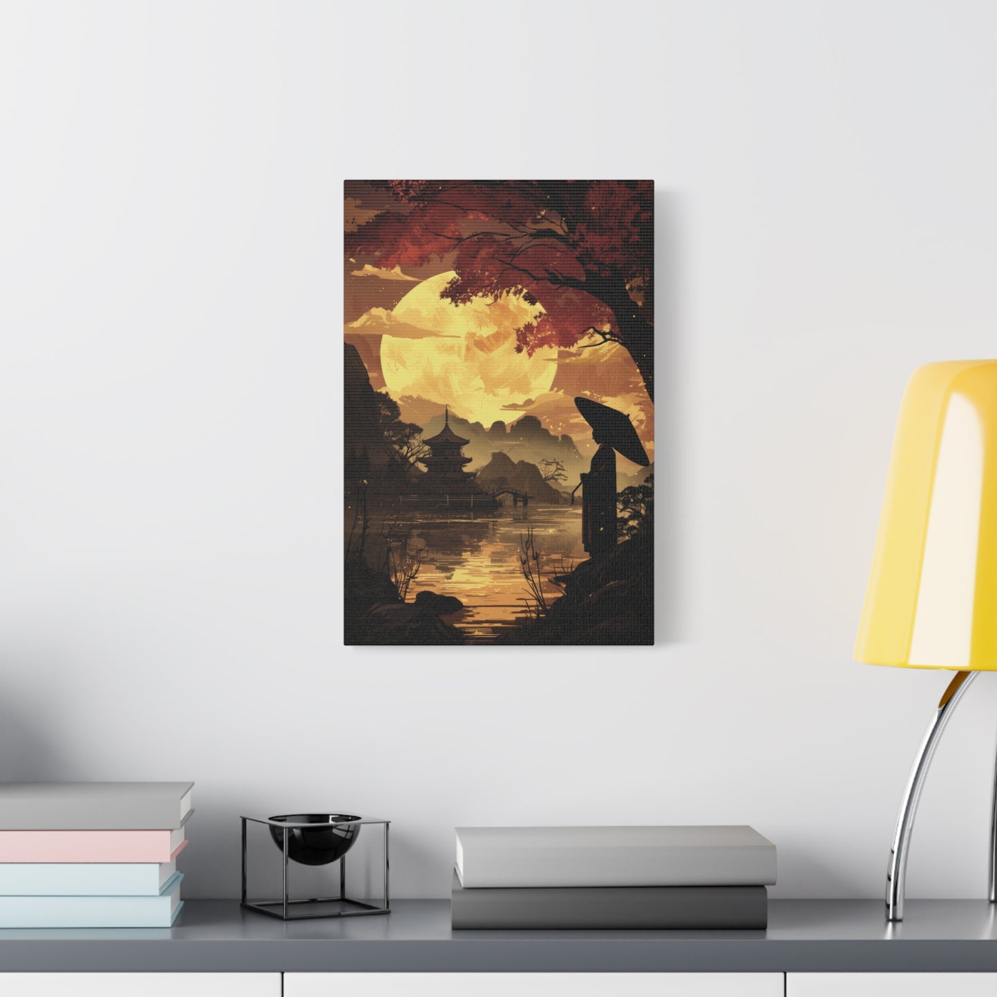Canvas Print, Full Moon Medieval Japan Portrait, Home Decor