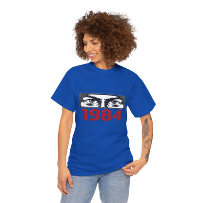 Black Big Brother Is Watching You 1984 T-shirt featuring George Orwell dystopian design, ideal for political protest attire.