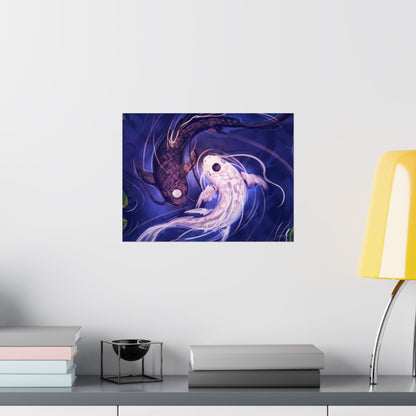 Yin Yang Koi Fish Matte Horizontal Poster | Avatar-Inspired Tui and La, Moon and Ocean Spirit