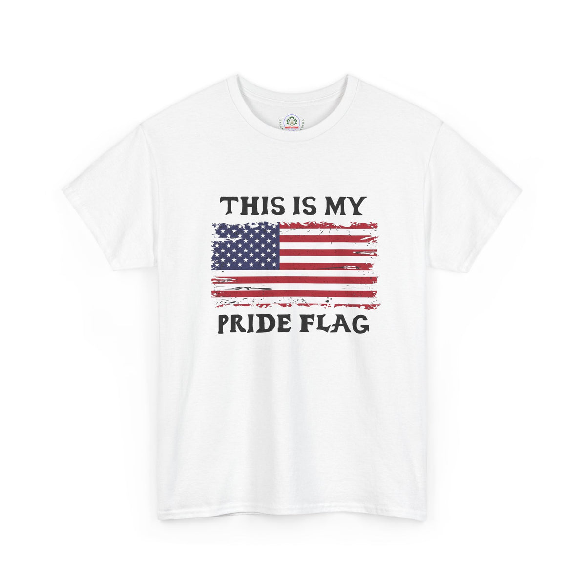 Unisex patriotic T-shirt from Printify featuring a distressed American flag design with the phrase "This Is My Pride Flag."
