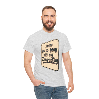 Printify graphic T-shirt featuring humorous retro Chuck Berry "I Want You to Play with My Ding-a-Ling" design, casual novelty tee