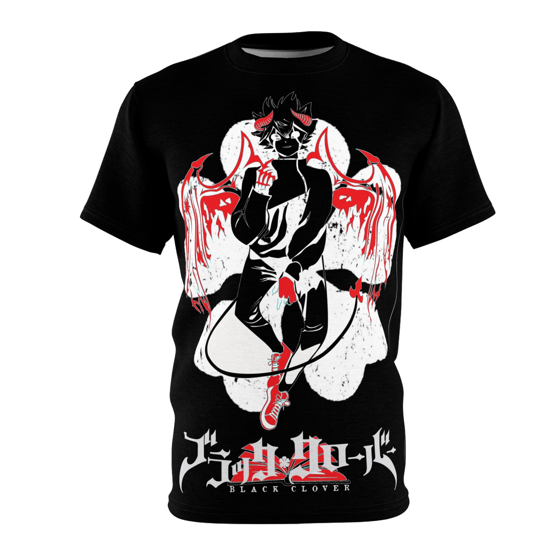 Black Clover anime unisex T-shirt featuring Asta demon print, all-over manga-inspired design, Japanese-style graphic for fans.