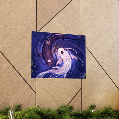 Yin Yang Koi Fish Matte Horizontal Poster | Avatar-Inspired Tui and La, Moon and Ocean Spirit