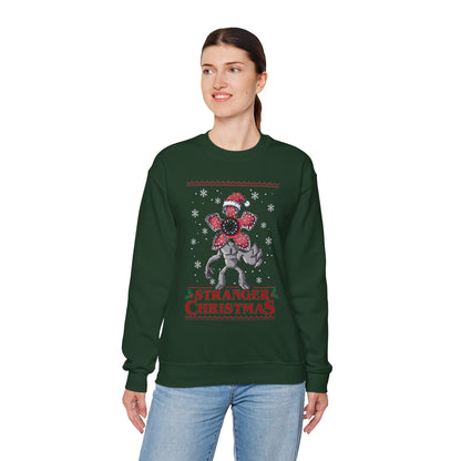 Stranger Christmas Crewneck Sweatshirt — Retro Holiday Stranger Things Demogorgon Design, Ugly Sweater