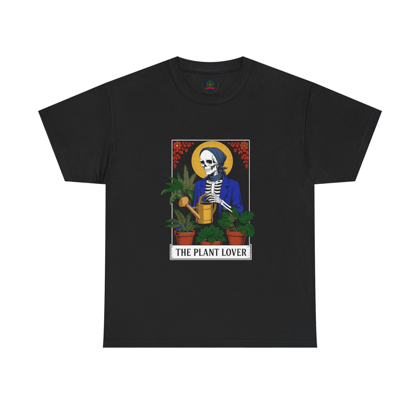 Plant lover T-shirt featuring tarot card design, perfect for plant enthusiasts and fans of humorous, creative plant-themed apparel.