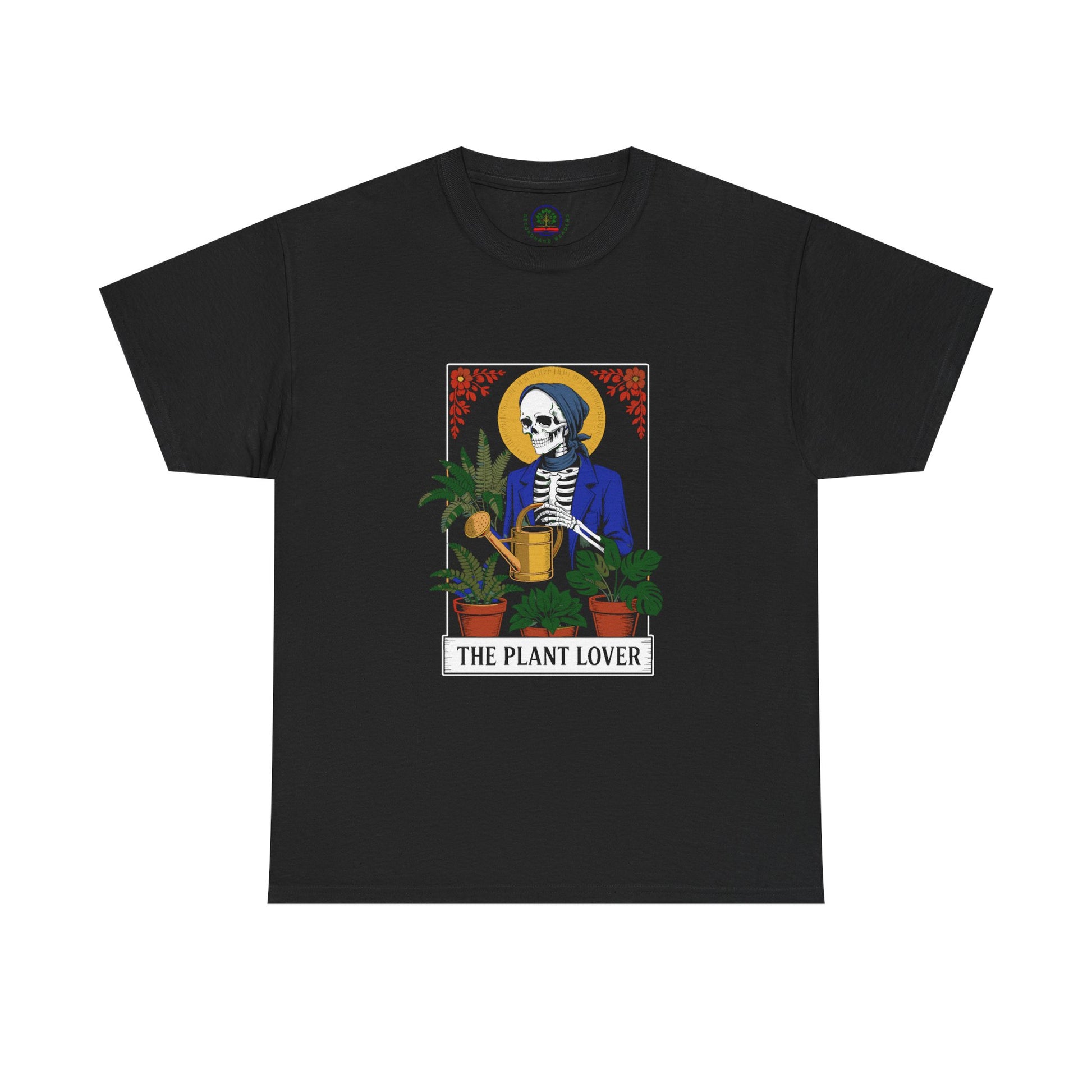 Plant lover T-shirt featuring tarot card design, perfect for plant enthusiasts and fans of humorous, creative plant-themed apparel.