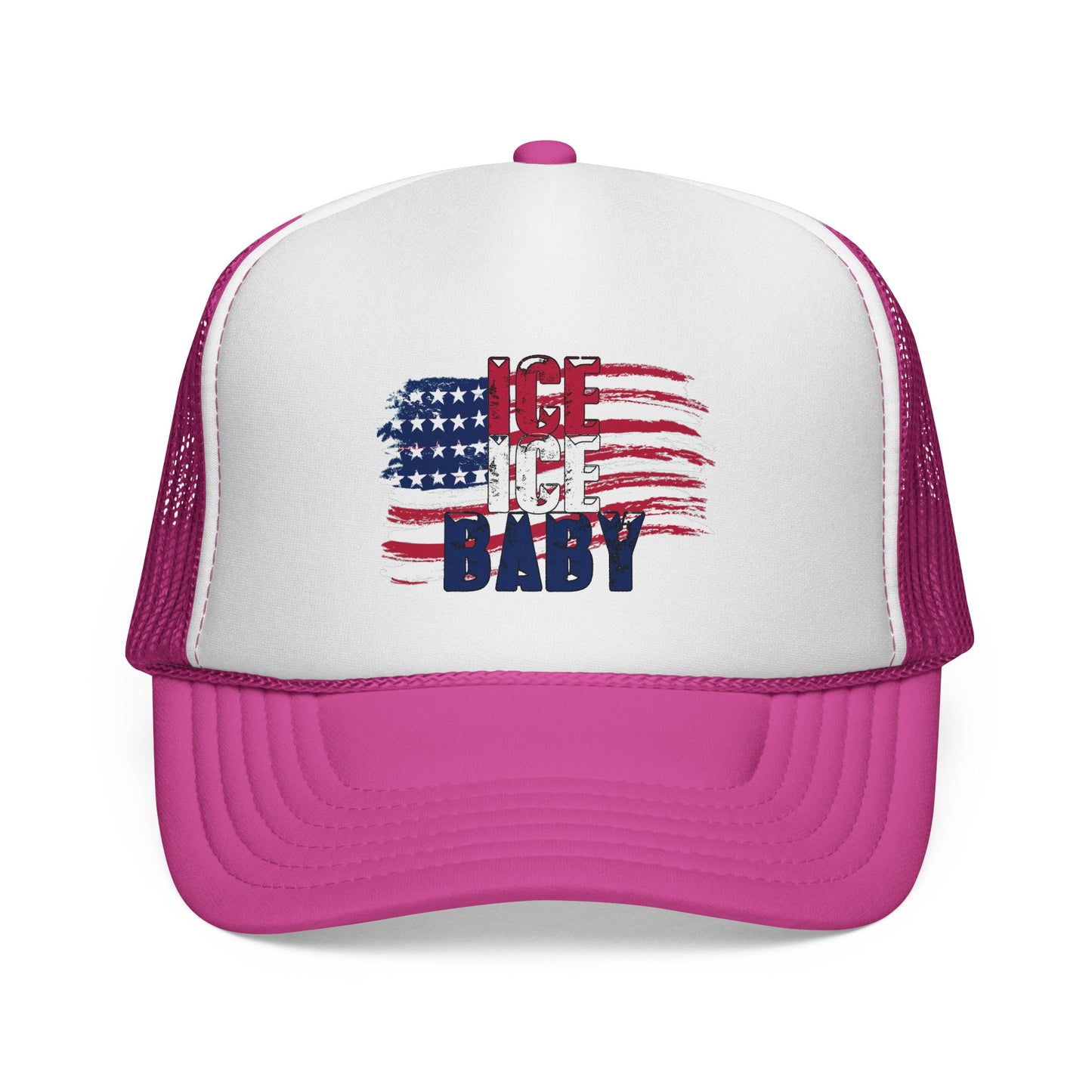 Patriotic Hat, Unisex Trucker Cap, Ice Ice Baby American Flag, America First, Red White and Blue, USA - Secondhand Readers