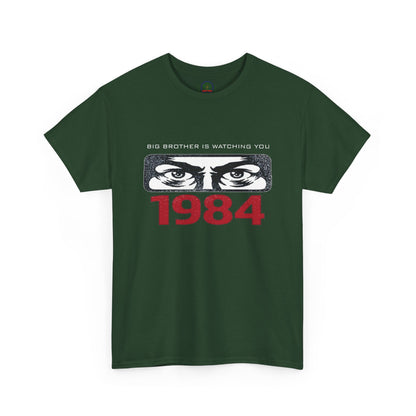 Black Big Brother Is Watching You 1984 T-Shirt featuring George Orwell dystopian design and political protest graphic.