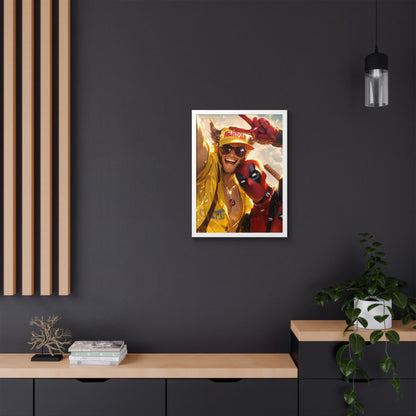 Framed Poster, Marvel Comics Art Style, Wolverine & Deadpool, Fun Wall Décor