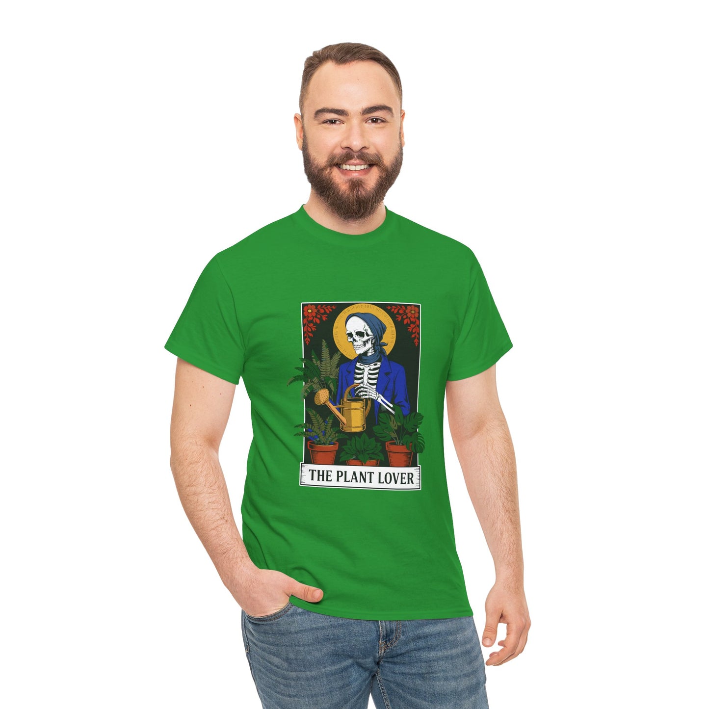 Plant lover T-shirt featuring tarot card design, perfect for plant enthusiasts and fans of quirky, creative plant-themed apparel.