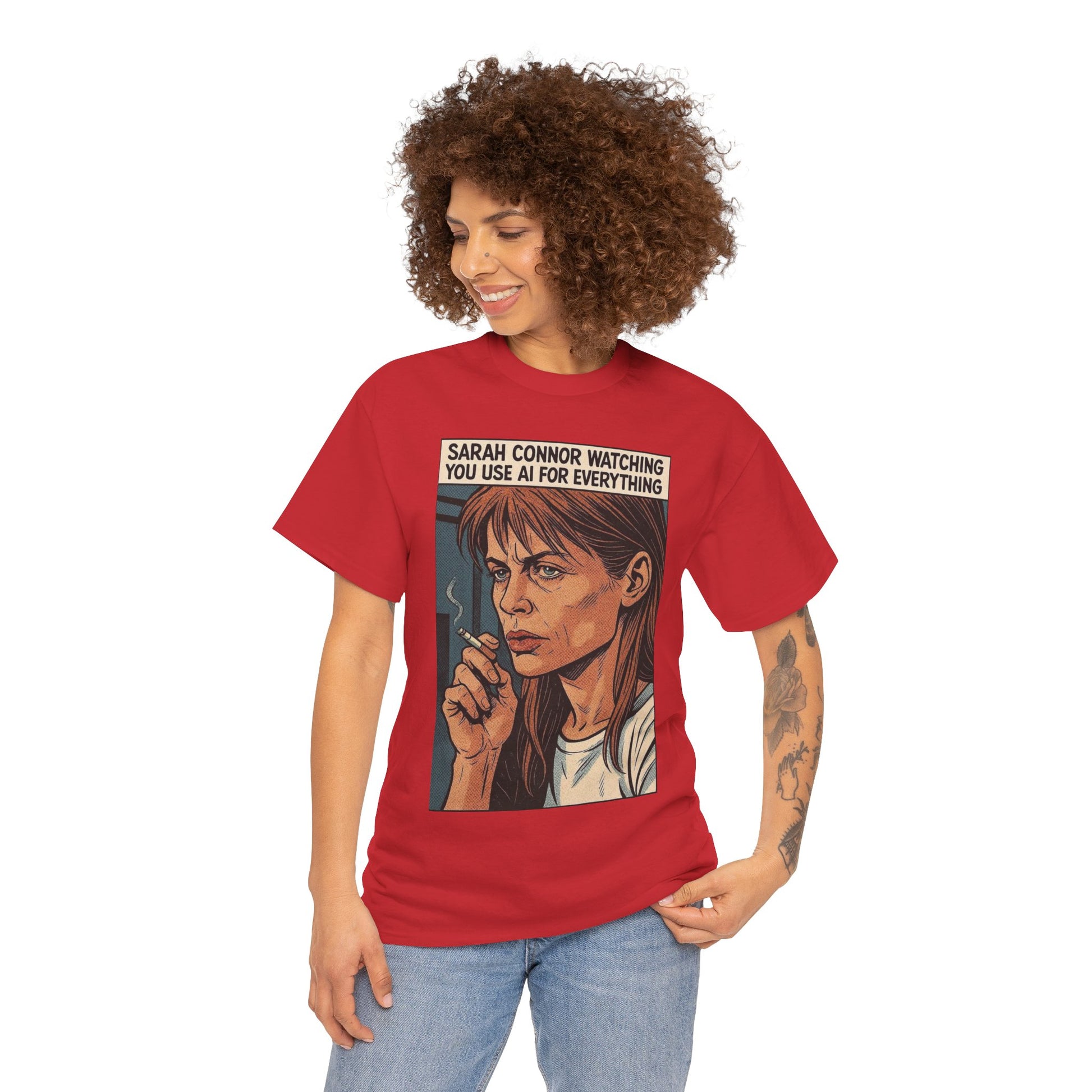 Sarcastic T-Shirt, Sarah Connor Watching You Use AI for Everything, Funny, Retro - Secondhand Readers