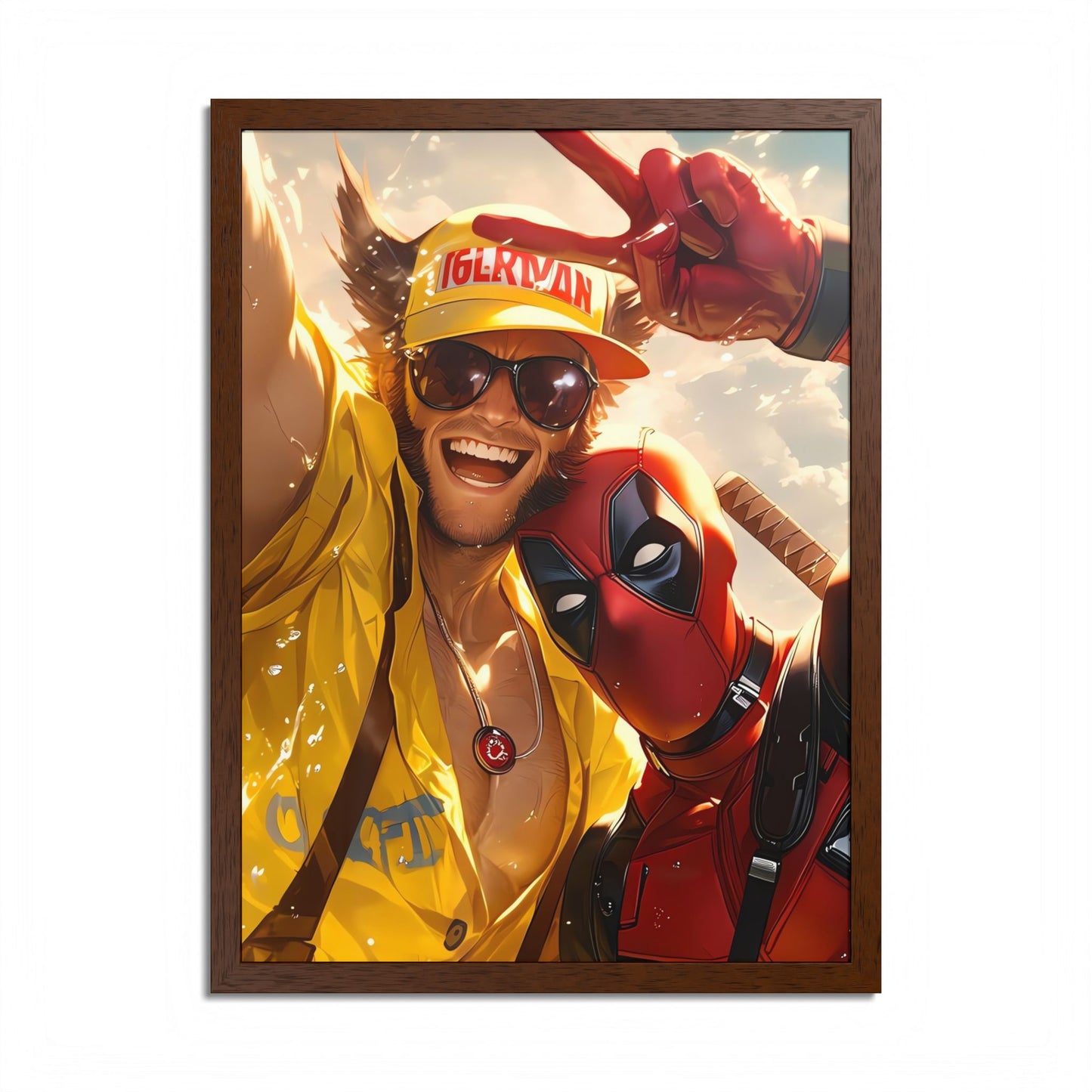Framed Poster, Marvel Comics Art Style, Wolverine & Deadpool, Fun Wall Décor