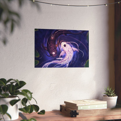 Yin Yang Koi Fish Matte Horizontal Poster | Avatar-Inspired Tui and La, Moon and Ocean Spirit