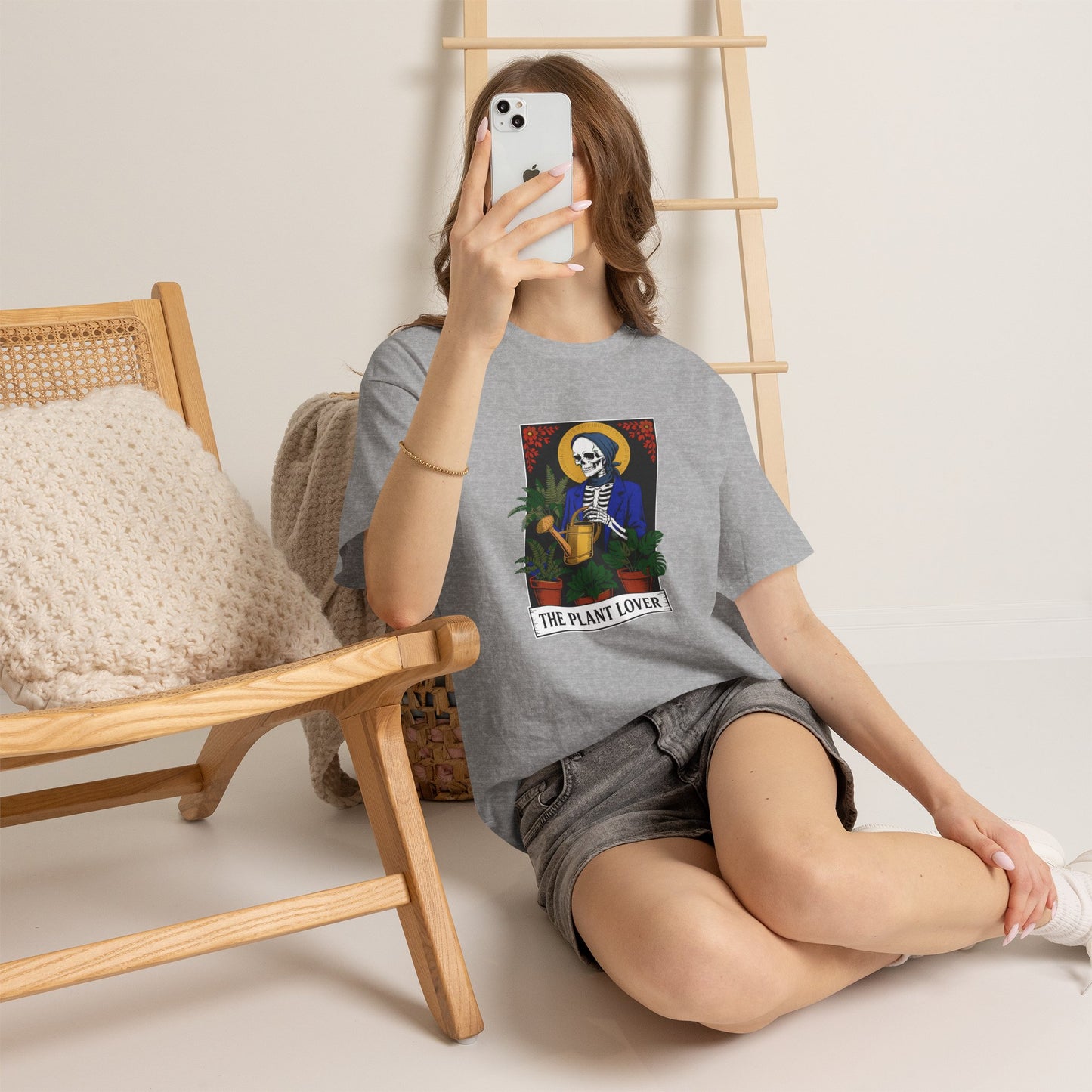 Printed plant lover T-shirt featuring tarot card design, perfect for plant enthusiasts and creative gift ideas.