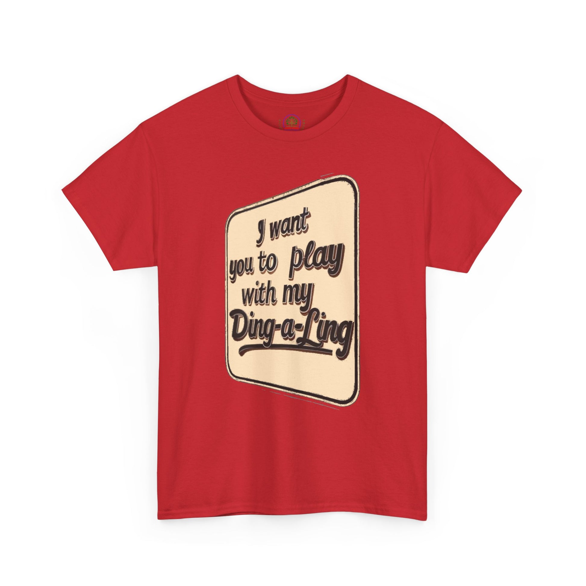 Retro graphic T-shirt by Printify featuring Chuck Berry's "I Want You to Play with My Ding-a-Ling" humorous novelty design.
